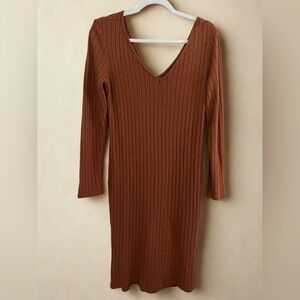 Fashion Nova Brown Ribbed Long Sleeve Bodycon Dress ❤️‍🔥